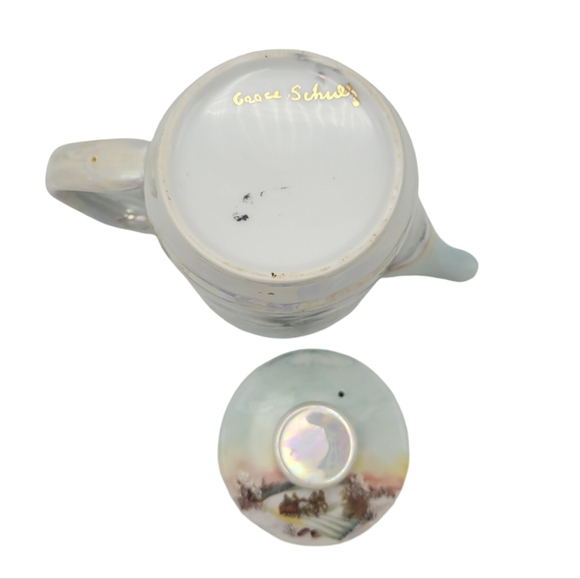 Vintage Hand Painted Porcelain Teapot Signed The Homestead in Winter - Picture 7 of 9